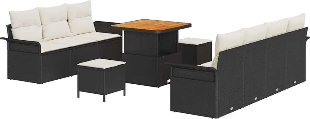 vidaXL Set de canapele pentru grădină cu pernă 10 pcs Negru și Crem