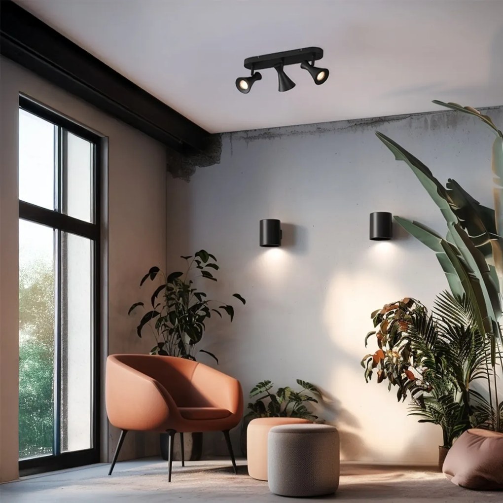 Spot modern de plafon negru cu 3 lumini reglabil - Triangle