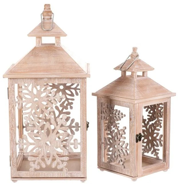 Set felinare de lemn Fulgi 2 buc., natural