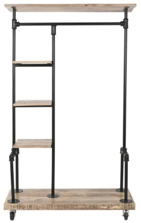 Etajera mobila, natur, din lemn de mango, cu suport de umerase, Wander