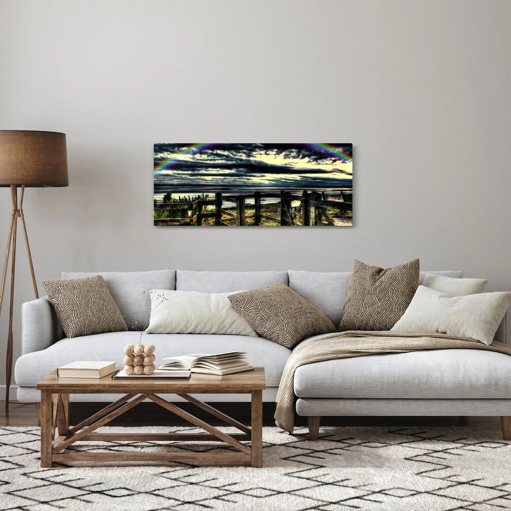 Tablou cu curcubeu deasupa mării (120x50 cm)