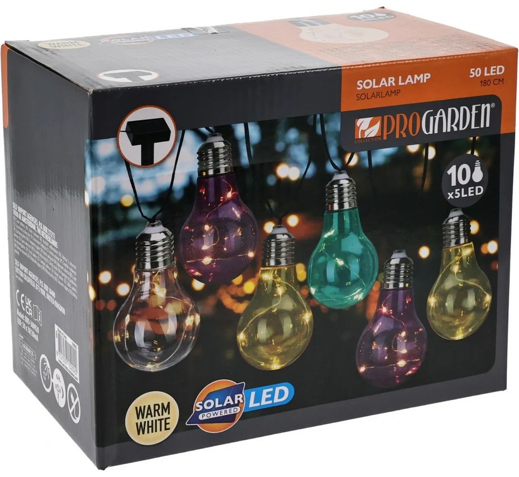 Lanț solar ProGarden becuri colorate, 2 m , 10 x 5LED