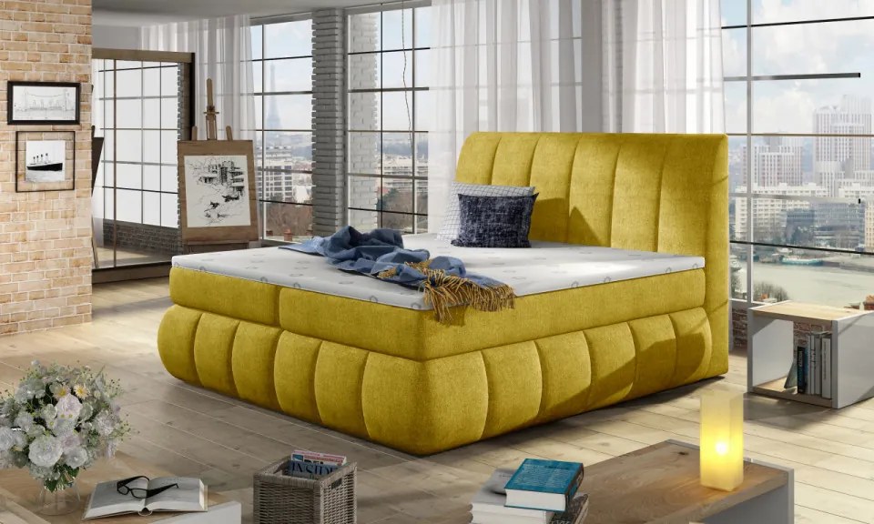 Pat boxspring, tapitat, 160X200 cm, Vincenzo 163, Eltap (Culoare: Bleumarin)