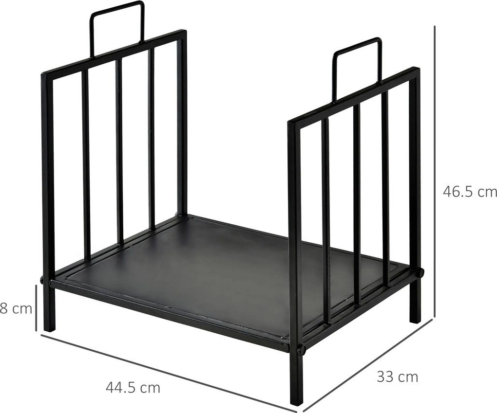 Outsunny Suport pentru Lemne pentru Interior și Exterior cu 2 Mânere, 44,5x33x46,5 cm, Negru | Aosom Romania