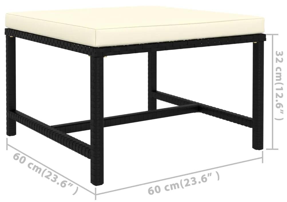 Set mobilier de gradina cu perne, 6 piese, negru, poliratan Negru, Colt + 3x mijloc + 2x suport pentru picioare, 1