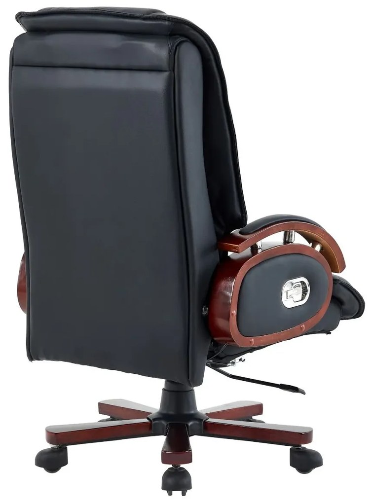 RESIGILAT- Scaun directorial din lemn masiv, piele PU Premium, Negru/Maro
