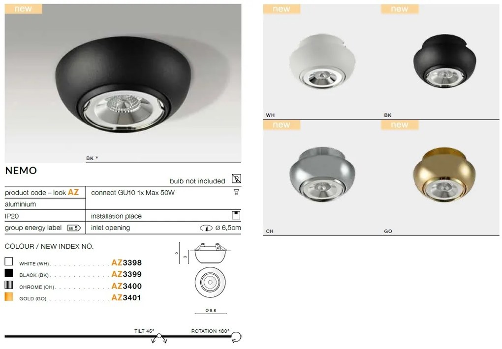 Spot incastrabil directionabil de tavan/plafon NEMO negru ZZ AZ3399