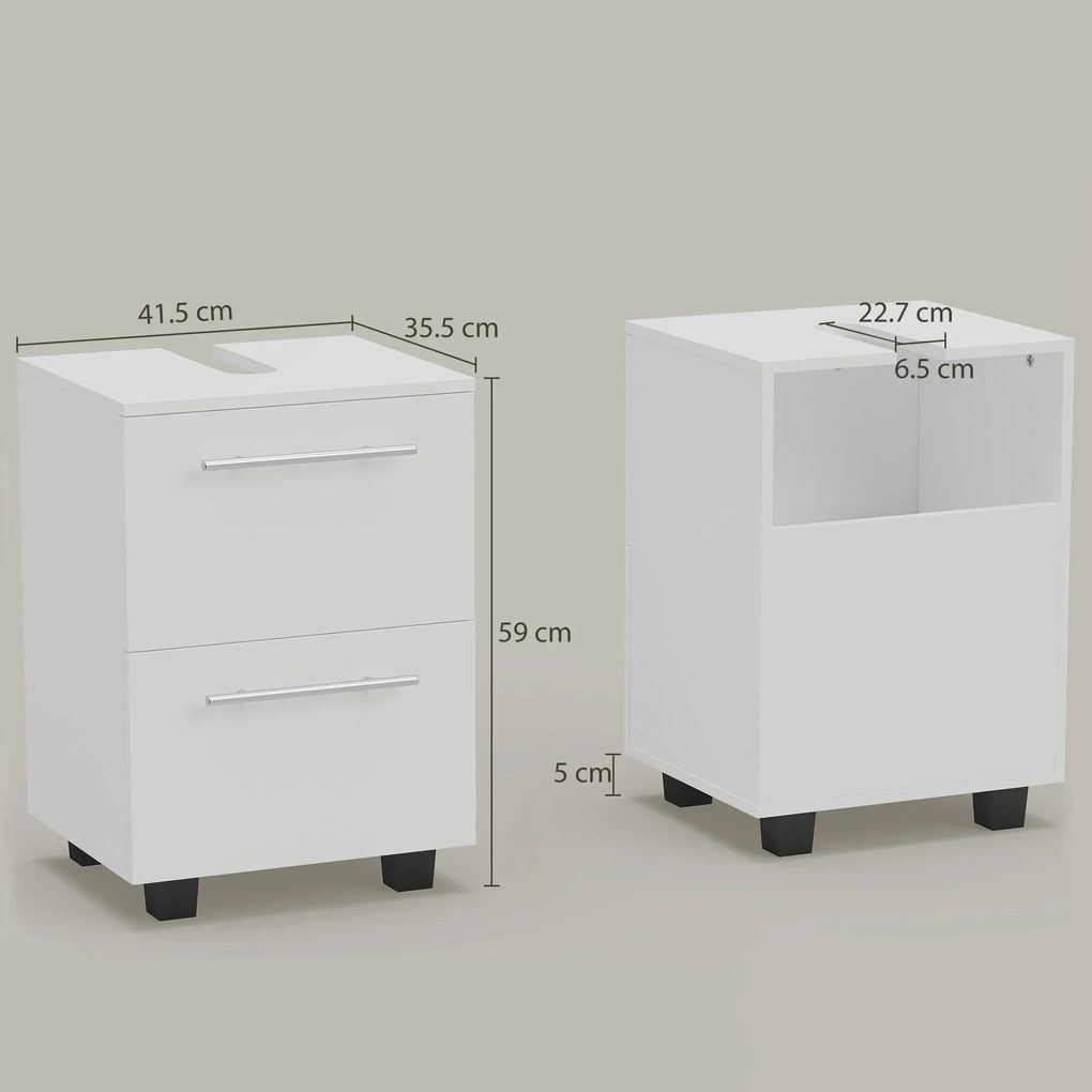 HOMCOM Dulap de Baie Sub Lavoar cu Sertar și Dulap, Unitate Economisitoare de Spațiu, 41,5 x 35,5 x 59 cm, Alb | Aosom Romania