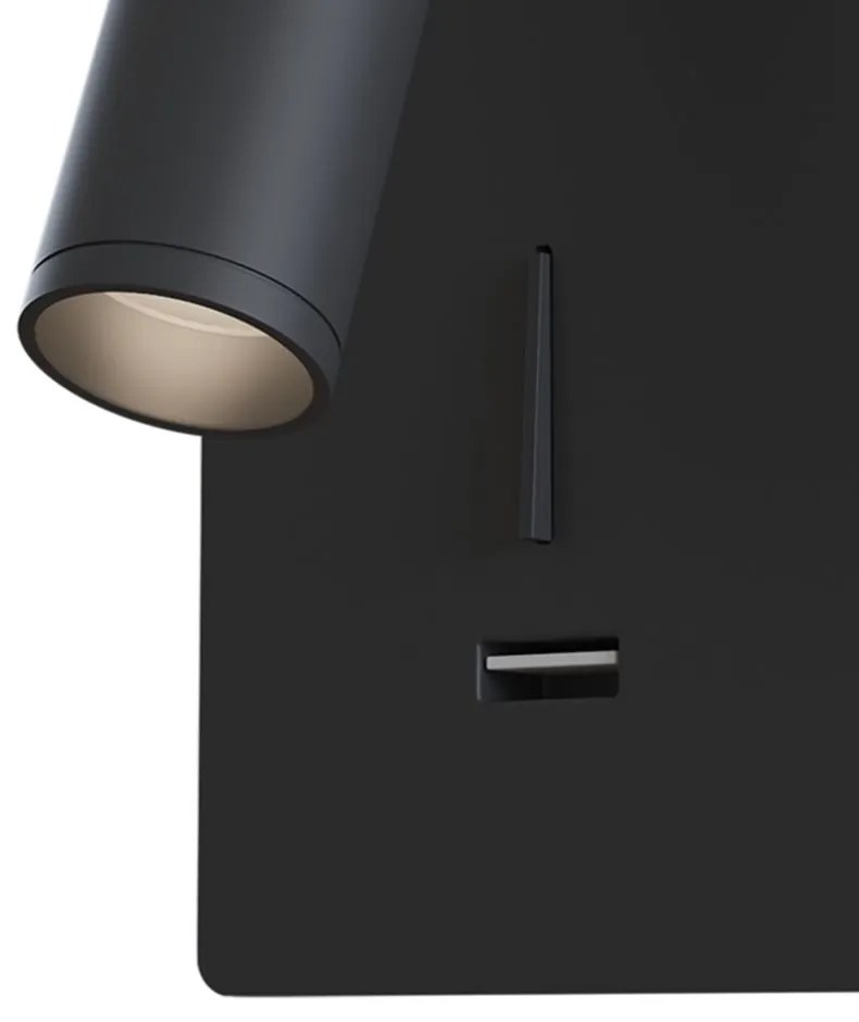 Aplica de perete cu spot LED directionabil si port USB Mirax negru