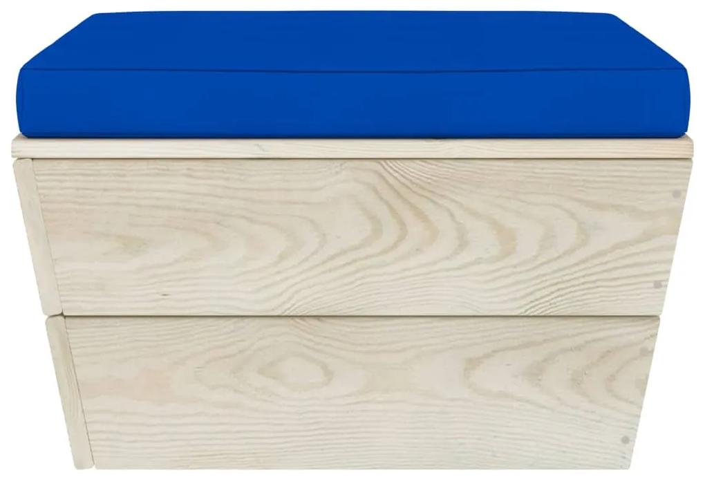 Set mobilier gradina din paleti, 3 piese, cu perne, lemn de molid Albastru, 2x mijloc + suport pentru picioare, 1