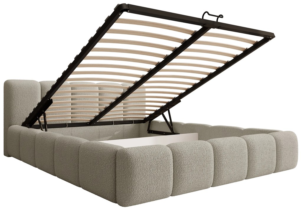 Pat tapițat cu ladă de depozitare Tesia 160x200 - bouclé bej Quelle 05