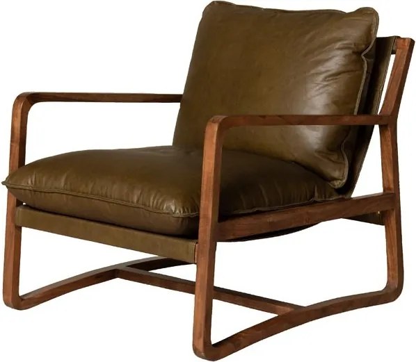Fotoliu din piele naturală top grain, cu structură din lemn de acacia, 76×77×77 cm, „Céron"