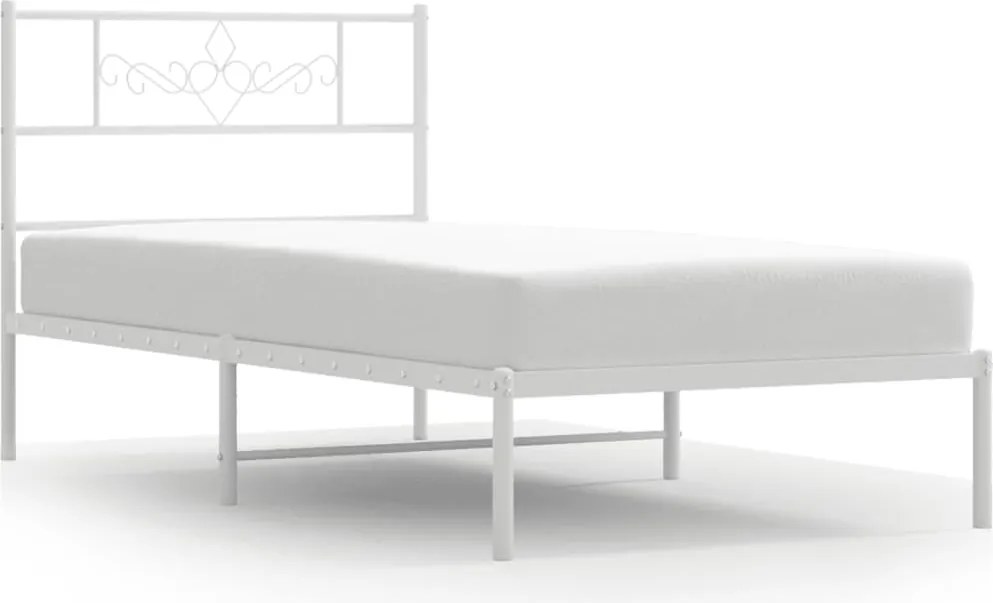 vidaXL Cadru de pat metalic fără saltea, cu tăblie, alb, 75x190 cm
