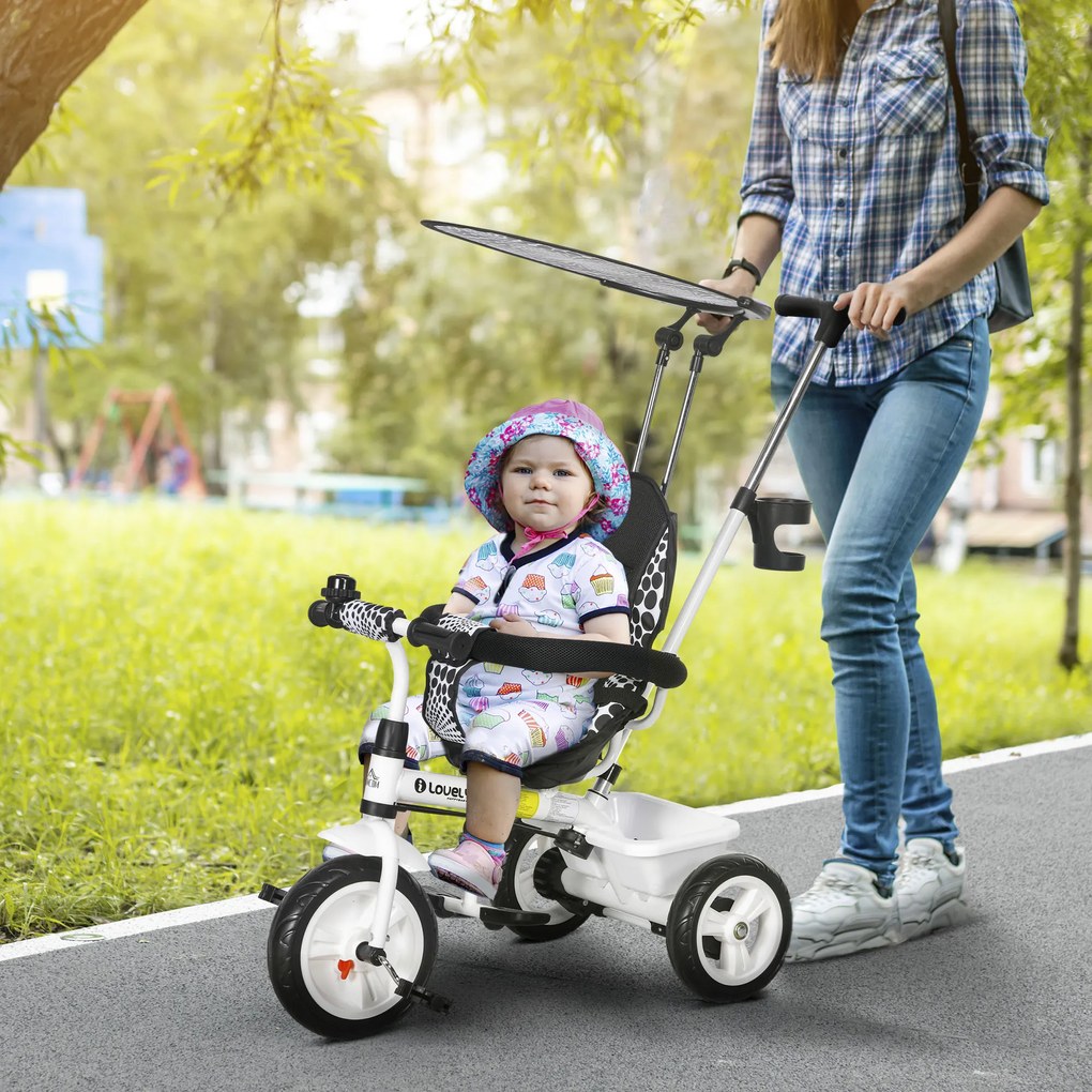 HOMCOM Triciclu Copii cu Umbrelă Pliabilă, Cană Detașabilă și Coș de Depozitare 105 x 47 x 98 cm Oțel Alb și Negru | Aosom Romania