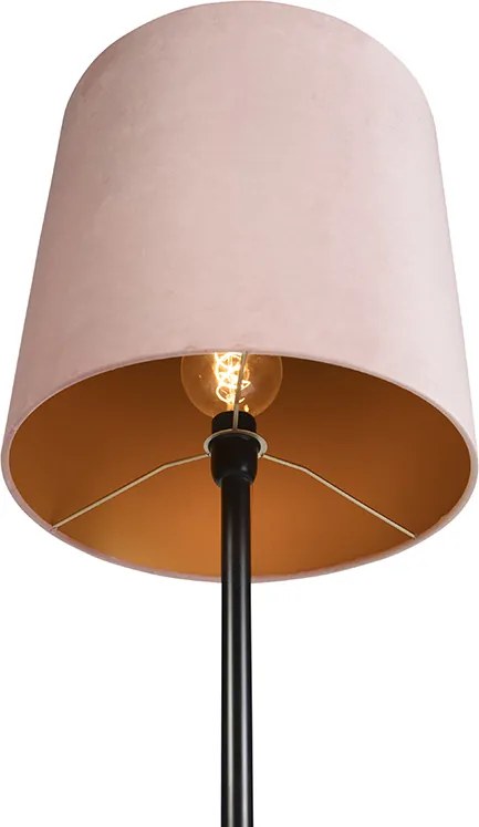 Lampă de podea neagră cu abajur din catifea roz cu auriu 40 cm - Simplo