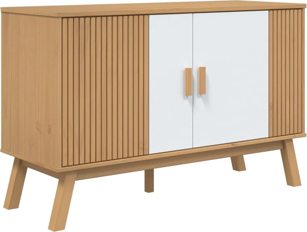 vidaXL Servantă "OLDEN", alb și maro, 114x43x73,5 cm, lemn masiv pin