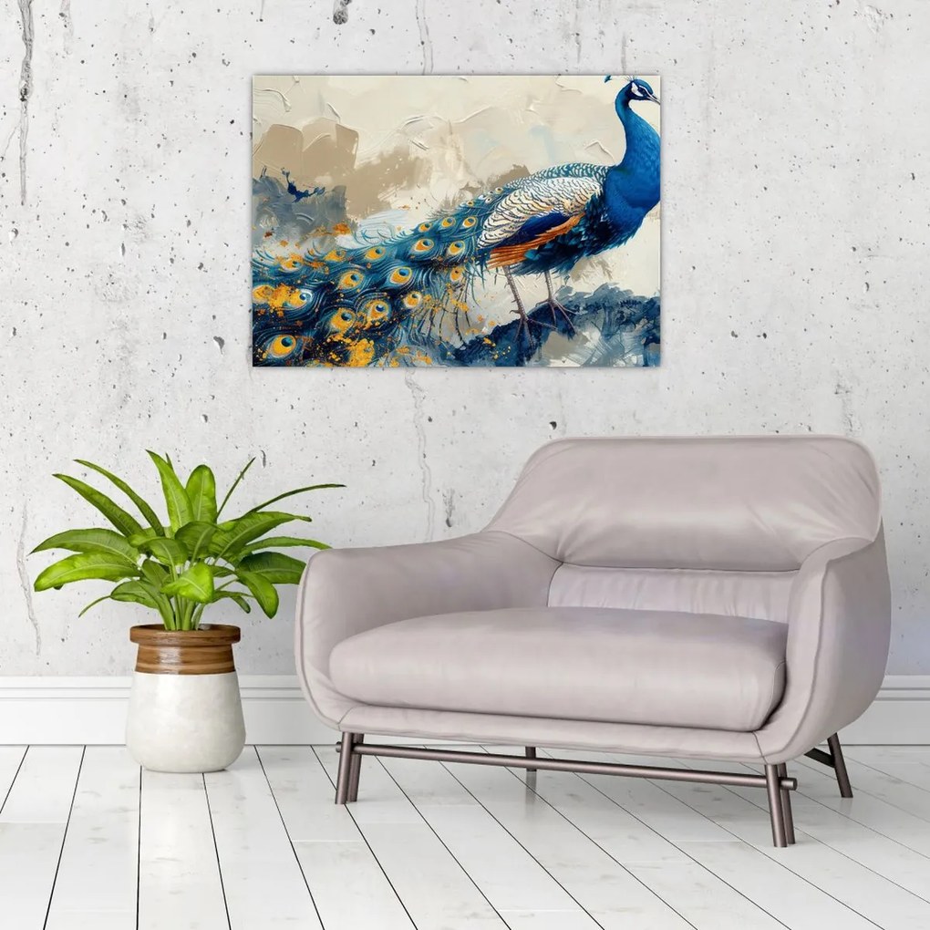 Tablou pe sticlă - Peacock, pictură (70x50 cm)