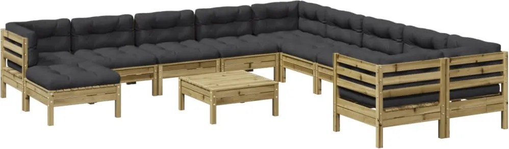 vidaXL Set canapele grădină cu perne, 12 piese, lemn de pin tratat