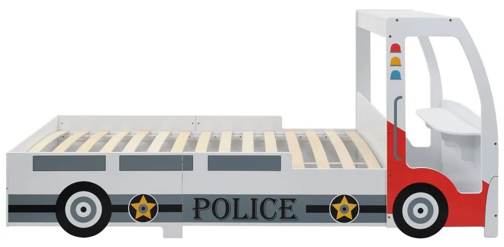 244012 vidaXL Pat de copii cu birou tip mașină de poliție, 90x200 cm