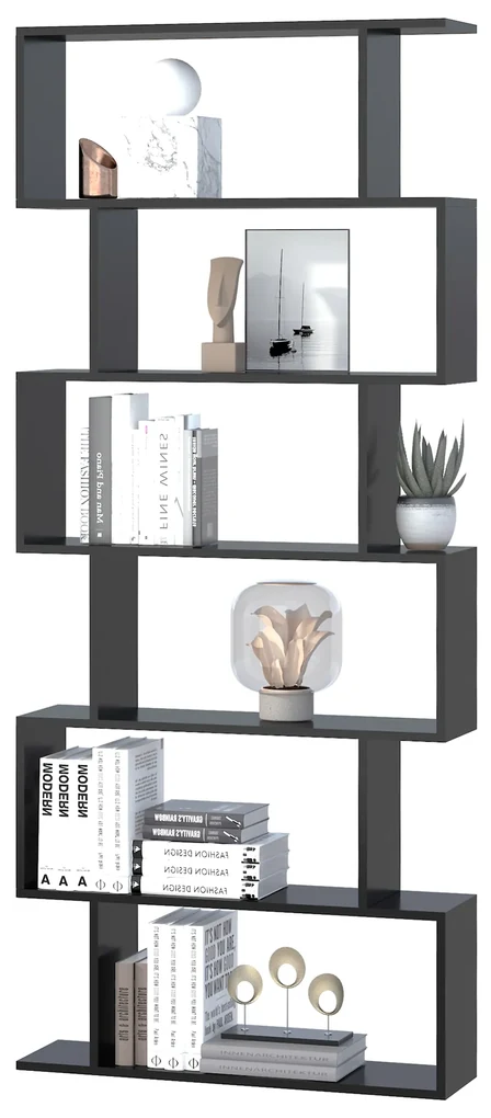 HOMCOM Bibliotecă din Lemn, Design Modern cu 6 Rafturi, 80x23x192 cm, Negru | Aosom Romania