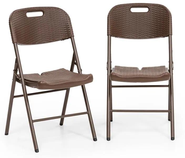Burgos, set de scaune pliabile, 2 HDPE, oțel, rattanlook, maro