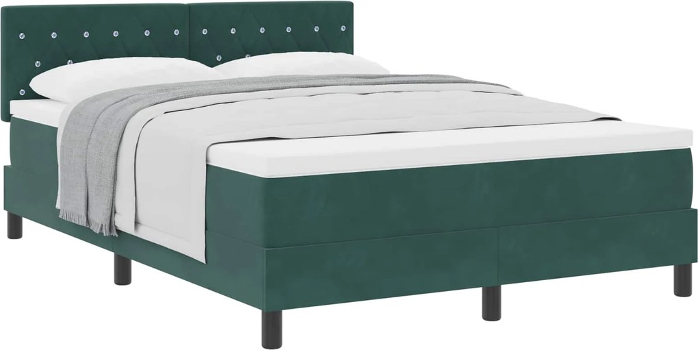 vidaXL Pat cu arcuri cu saltea Verde închis 140 x 200 cm Catifea
