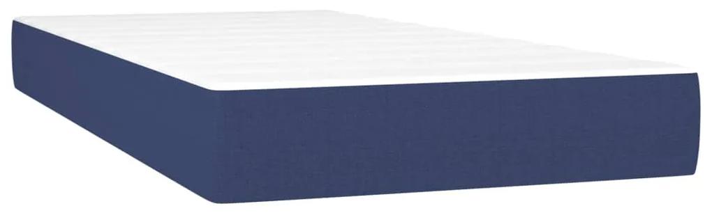 Pat box spring cu saltea, albastru, 200x200 cm, textil Albastru, 200 x 200 cm, Cu blocuri patrate