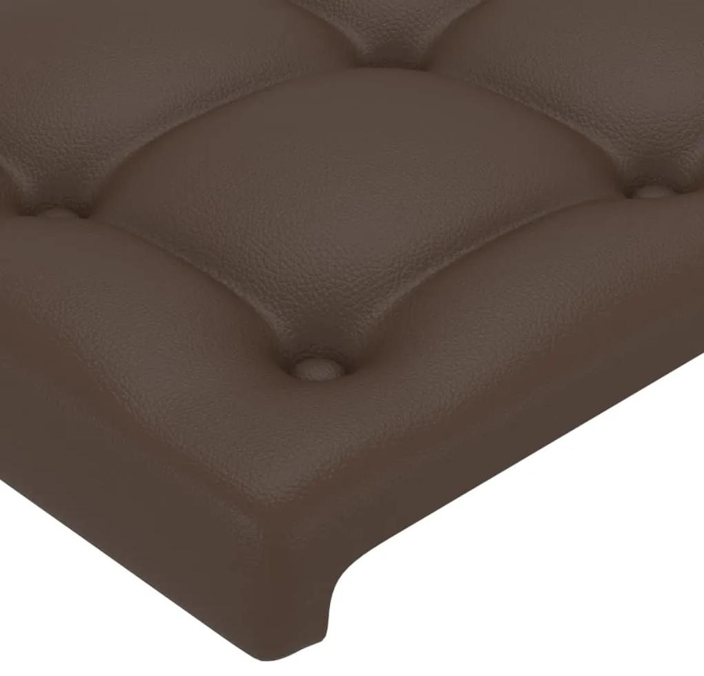 Cadru de pat cu tablie, maro, 100x200 cm, piele ecologica Maro, 100 x 200 cm, Nasturi de tapiterie