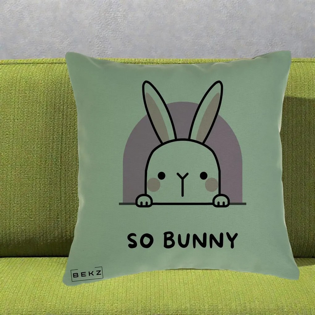 Perna Decorativa So Bunny Kawaii, 40x40 cm, Verde, Husa Detasabila, Perna Inclusa, BEKZ®
