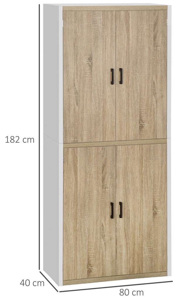 HOMCOM din lemn MDF dulap cu 4 rafturi reglabile, 4 usi si dispozitiv anti-basculare, 80x40x182cm, crem si alb | Aosom Romania