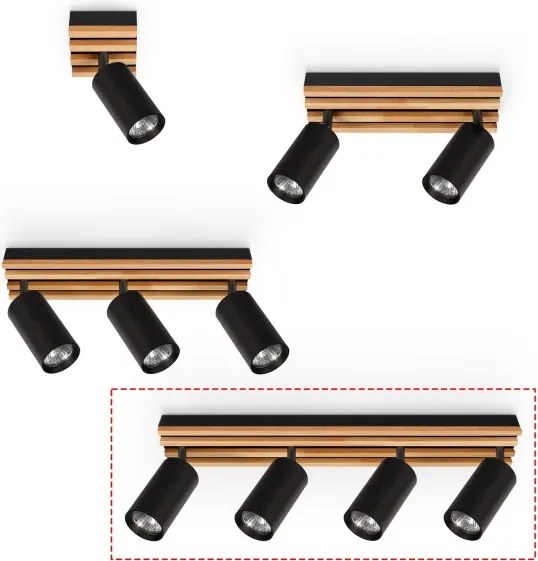 Brilagi - Spot SELE WOOD, 4x GU10, 30W, 230V, negru/lemn