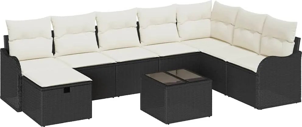 vidaXL Set de canapele pentru grădină cu pernă 9 pcs Negru Rattan poli
