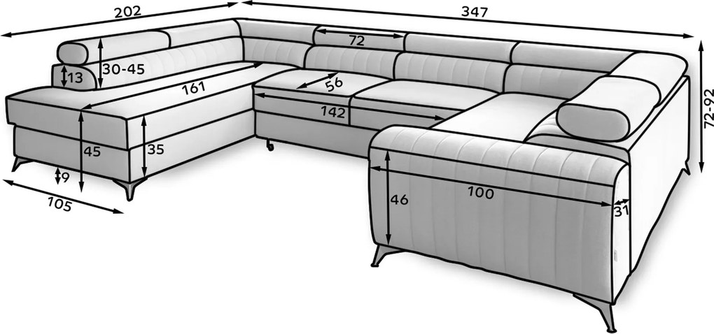 Colțar lemn masiv Formă U Extensibil Fabian 340x202cm Personalizabil