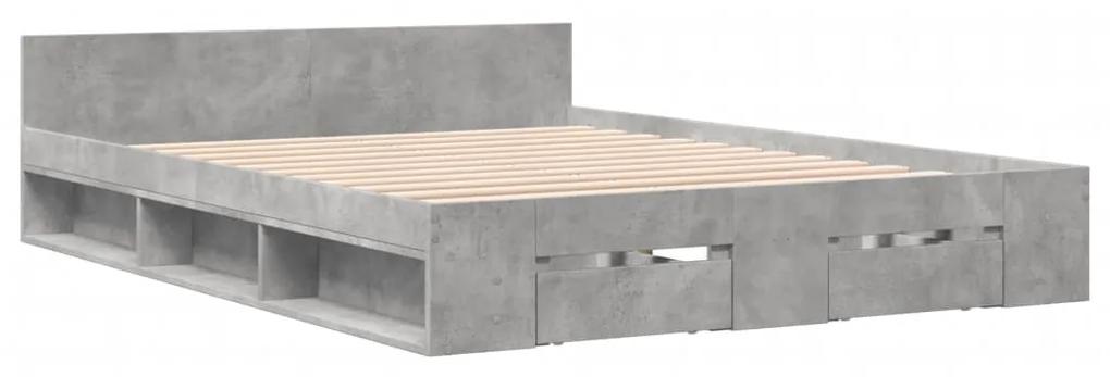 3280772 vidaXL Cadru de pat cu sertare, gri beton, 135x190 cm, lemn prelucrat