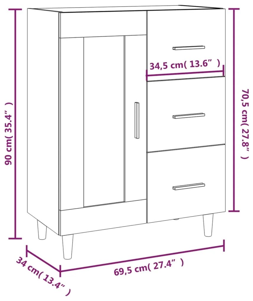 Servanta, stejar maro, 69,5x34x90 cm, lemn prelucrat 1, Stejar brun