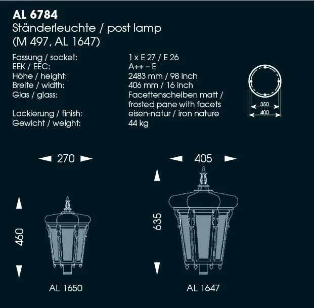 Stalp iluminat exterior din fier forjat, inaltime 247cm, AL 6784