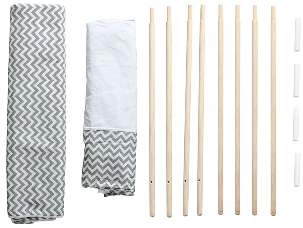 HOMCOM Cort Teepee Indian Cort de joacă pentru Copii în Stil Grafic - dim. 1,2L x 1,2l x 1,55H m - Ușă închisă Fereastră Covor Pernă Geantă Transport Inclusă - la Interior și Exterior Gri Alb | Aosom Romania