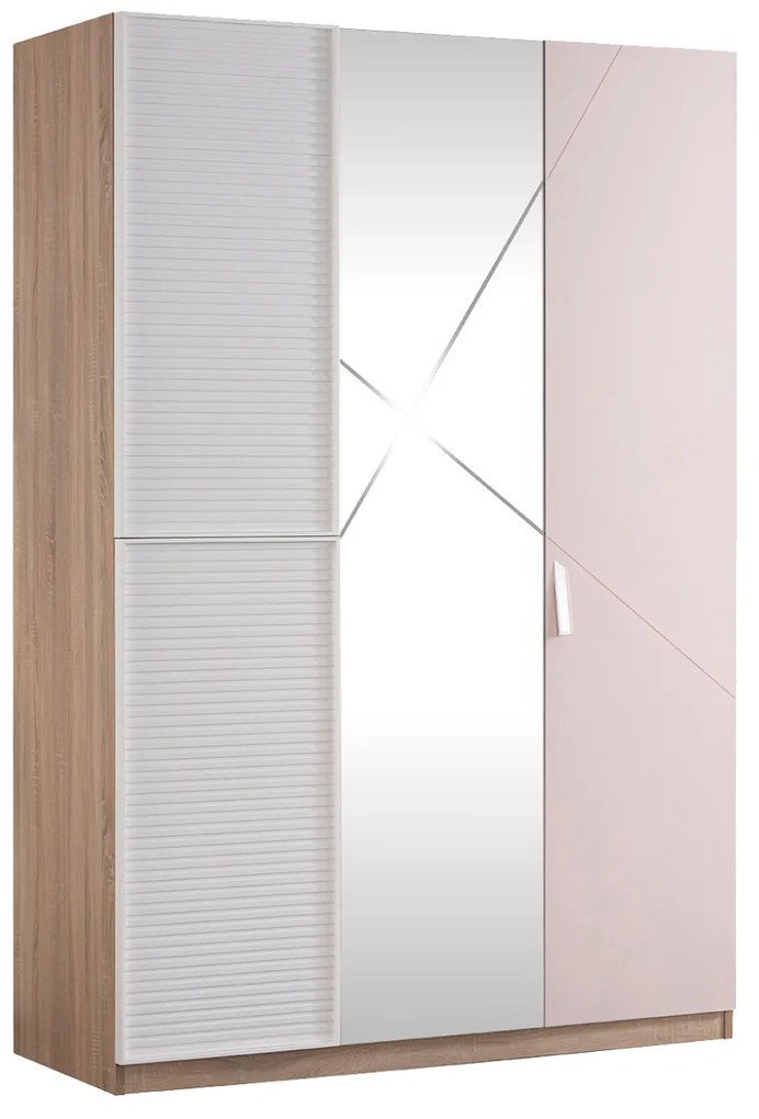 Dulap copii 3 usi Angel City, mobilier modern pentru camera fetelor, 133x64x204 cm