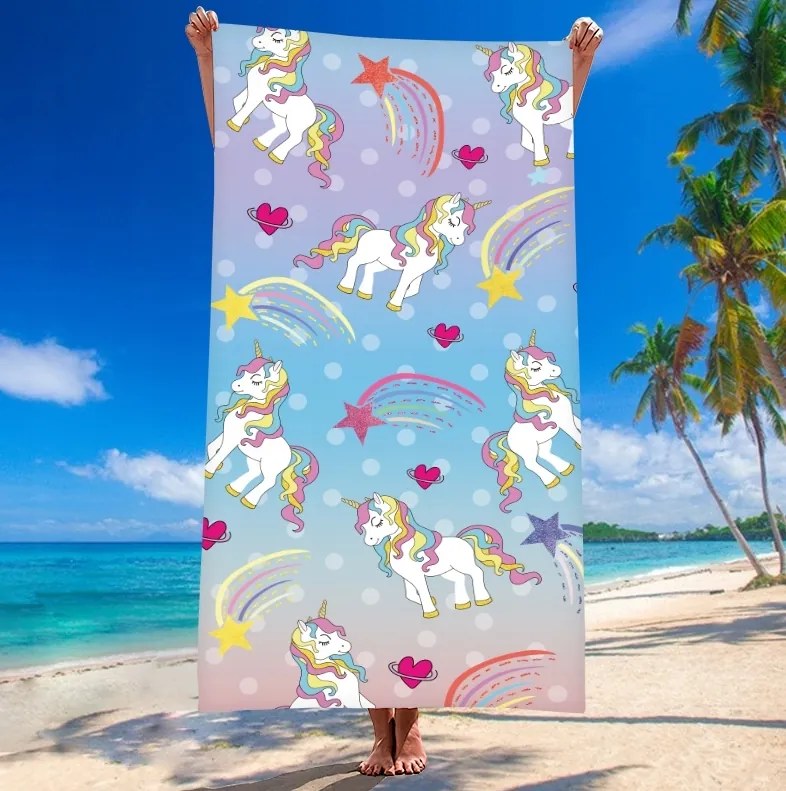 Prosop plaja UNICORN PONNY 100x180 cm colorat, 100% microfibra