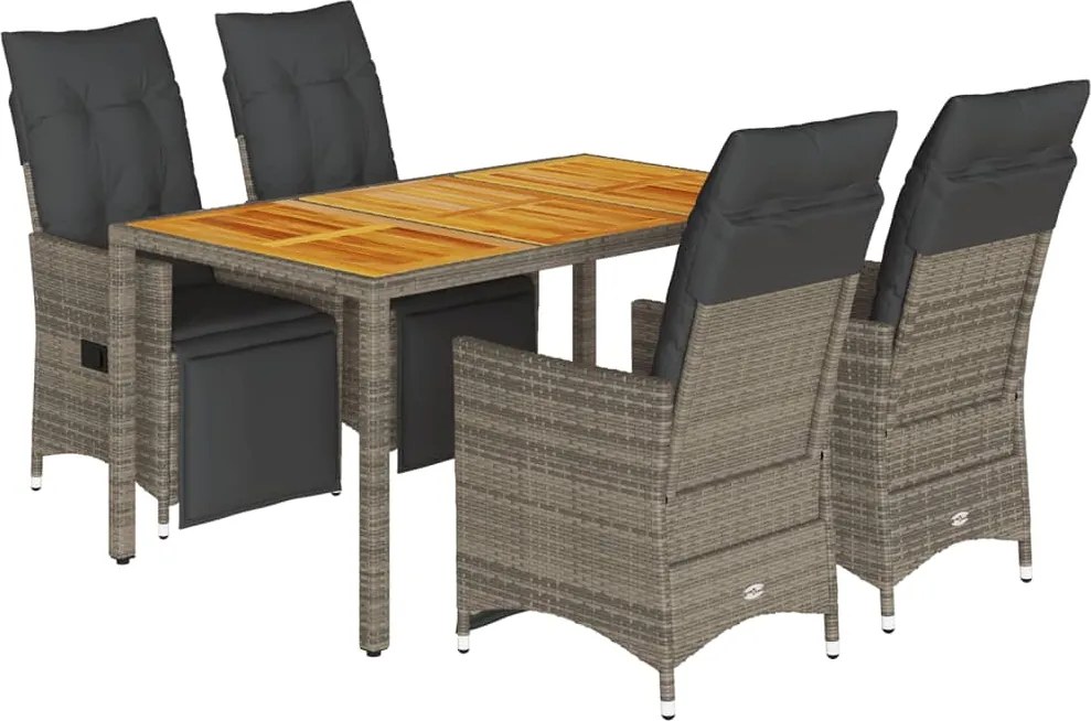 vidaXL Set bistro de grădină cu perne, 5 piese, gri, poliratan