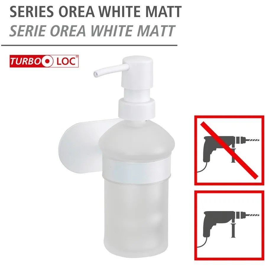 Dozator de săpun lichid alb autoadeziv din sticlă 200 ml Orea – Wenko