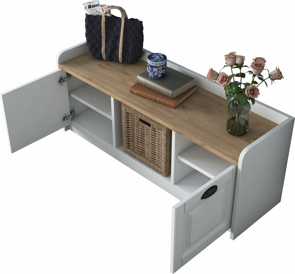 Dulap pentru pantofi Pilo White and Walnut