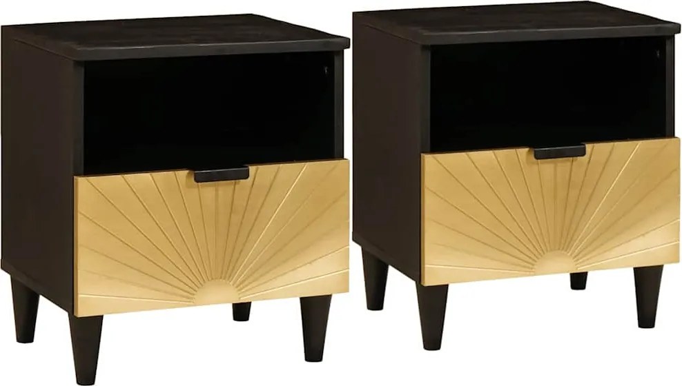 vidaXL Dulap de noapte cu sertar 2 pcs Negru și Aur 40 x 33 x 46 cm