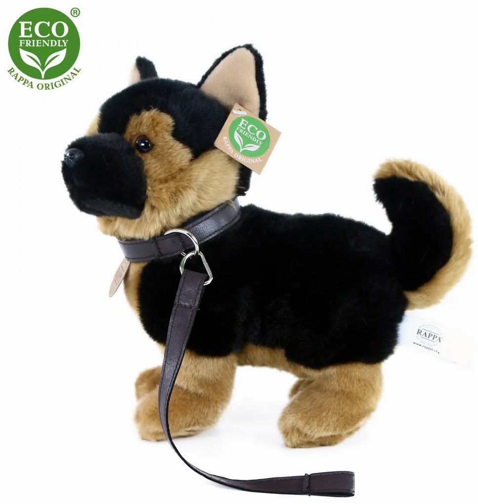 Jucărie de pluș Rappa Câine ciobănesc german cu lesă, 23 cm ECO-FRIENDLY