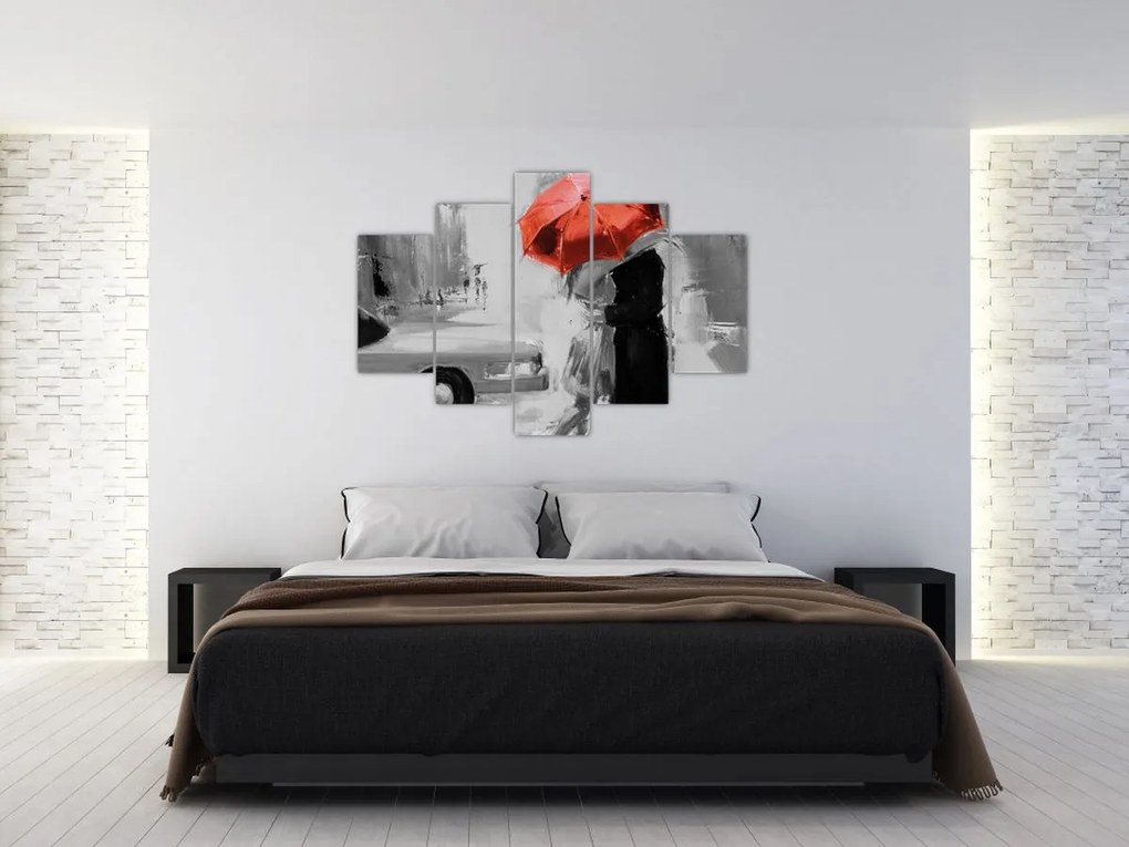 Tablou - Cuplu în dragoste sub o umbrelă, roșu (150x105 cm)