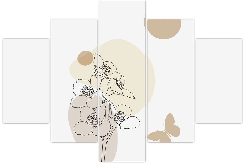 Tablou - Flori bej cu fluture N⁰4 (150x105 cm)