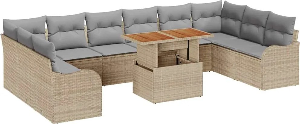vidaXL Set de canapele pentru grădină 11 pcs Bej Rattan poli