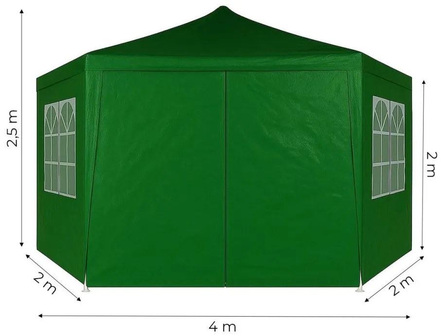 Foișor de grădină 2x2x2m pliabil + 6 pereți cu fereastră, verde