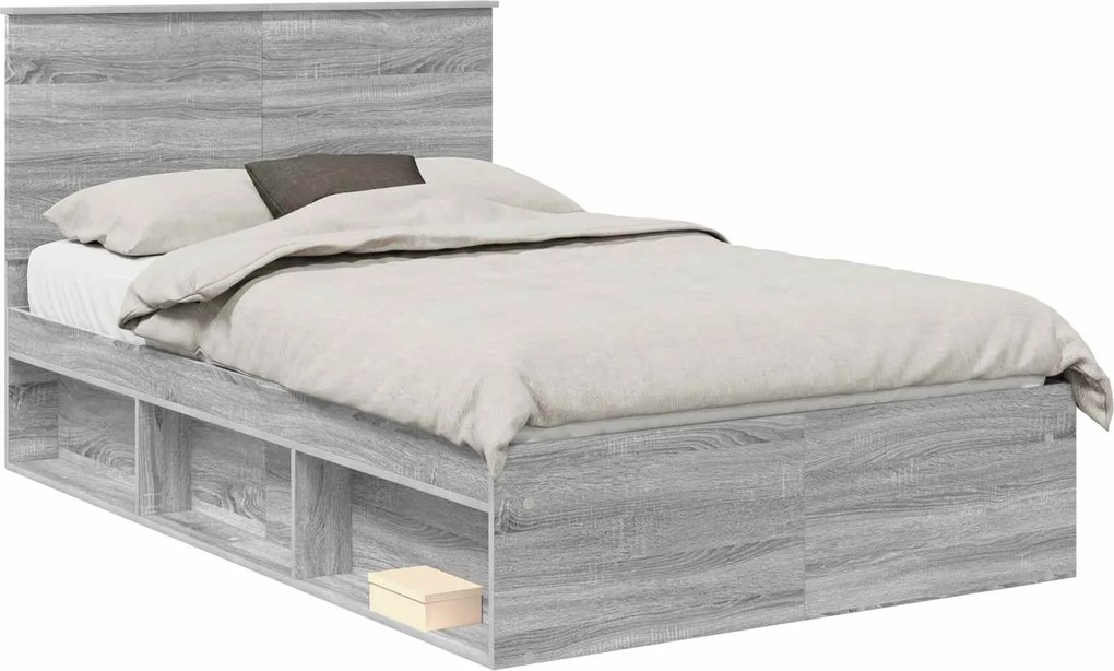 vidaXL Cadru de pat Gri Sonoma 120 x 190 cm Lemn de pin masiv
