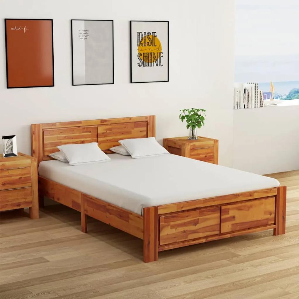 Cadru de pat cu 2 noptiere, 140 x 200 cm, lemn masiv de acacia